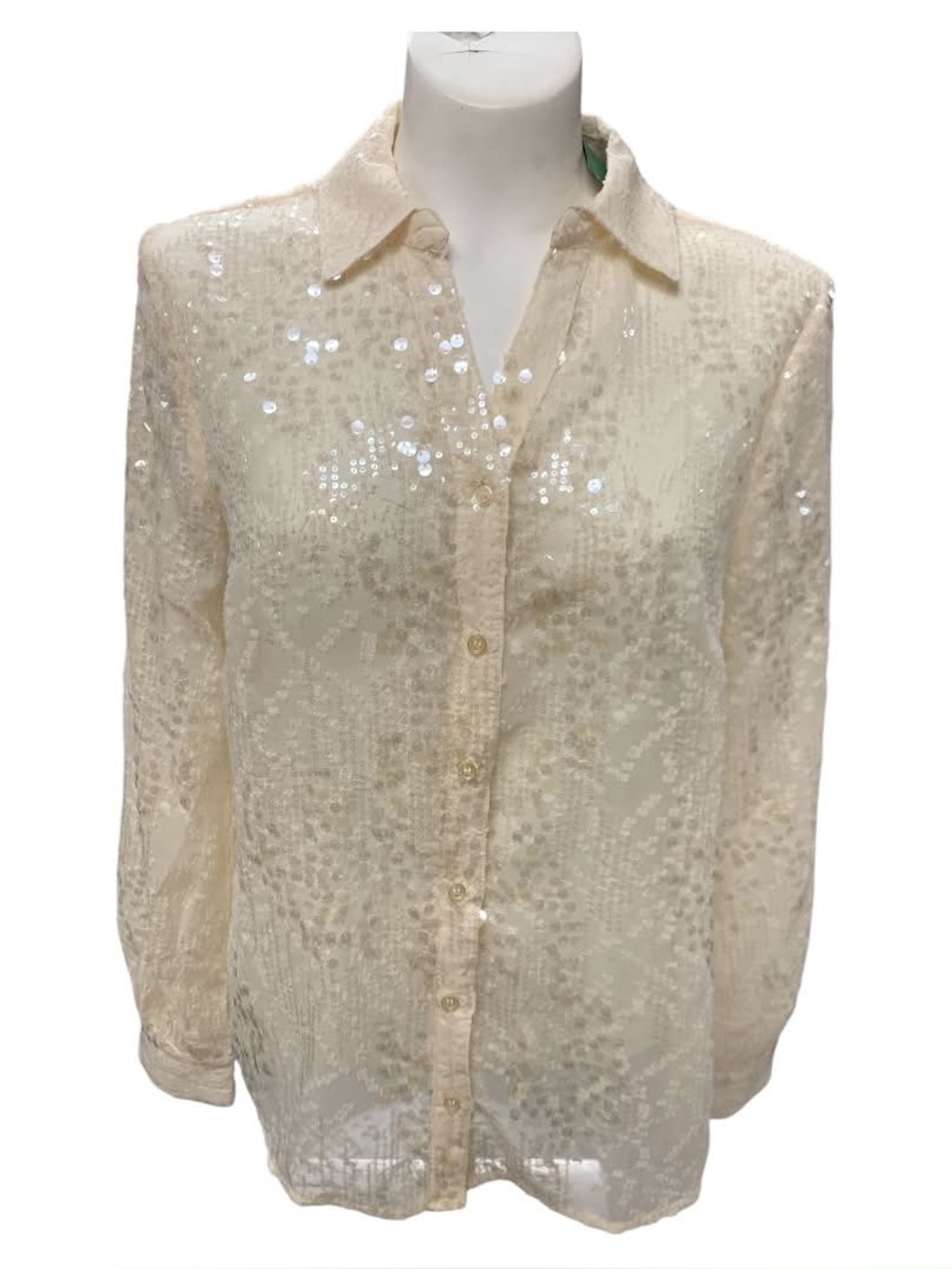 Ultra Pink Cream Sequin Button-Down Shirt Size S